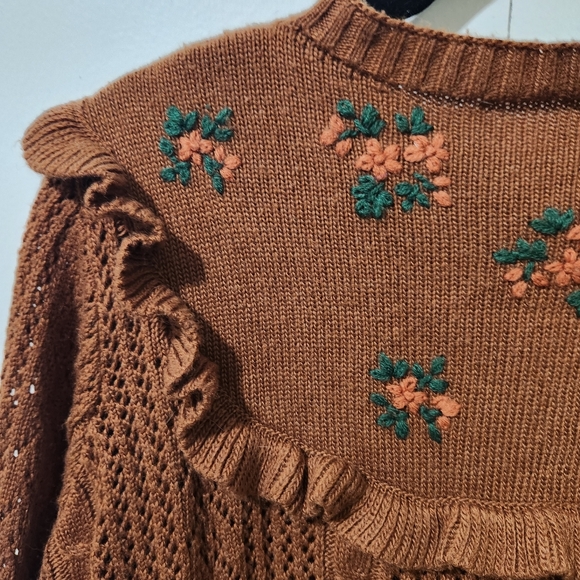 Cottagecore Floral Embroidered Ruffle Cardigan - Picture 6 of 7